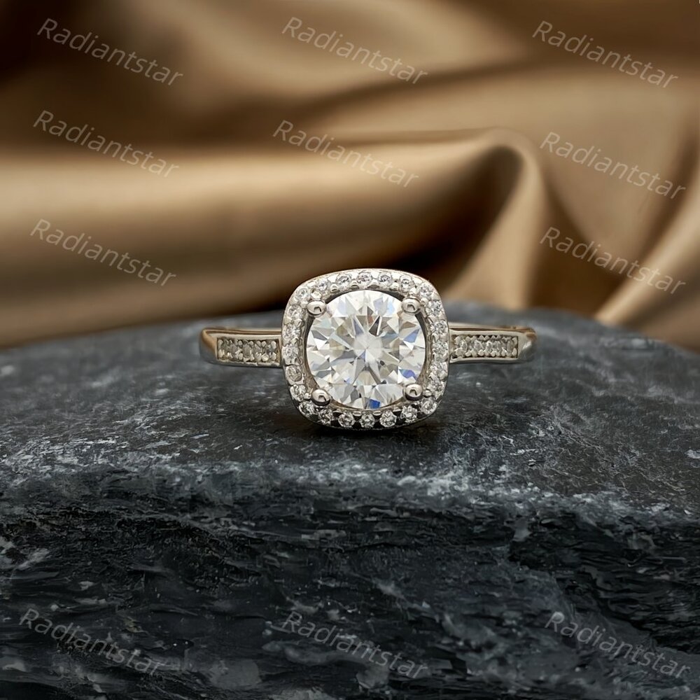 NEW Certified 1 ct. t.w. Moissanite Square Oval Halo Ring - Picture 8 of 8